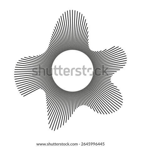 Circular wave. Sound circle lines. Radial frame. Sound ring. Radial rays. Wavy frame. Wavy design element. Equalizer logo, radial spectrum. Voice symbol. Depicting audio music icon.