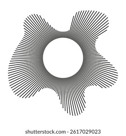 Circular wave. Sound ring lines pattern. Radial frame. Wavy frame. Radial ray. Black wavy design mockup. Equalizer logo radial spectrum. Voice flat symbol. Depicting audio music simple icon.