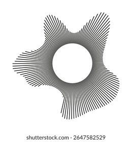 Circular wave. Voice symbol. Radial frame.Sound circle lines. Sound ring mockup. Wavy design frame pattern. Radial rays. Equalizer logo, radial spectrum. Depicting audio music simple icon.