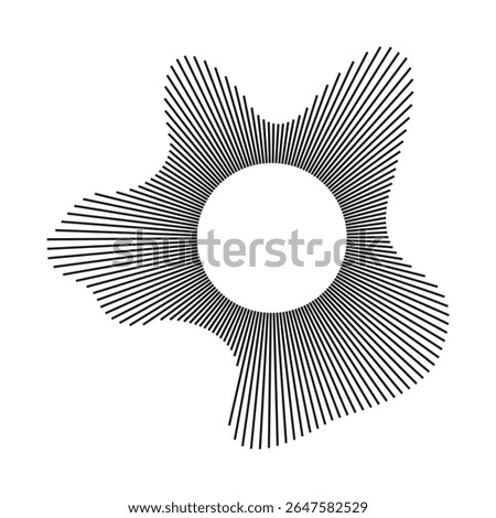 Circular wave. Voice symbol. Radial frame.Sound circle lines. Sound ring mockup. Wavy design frame pattern. Radial rays. Equalizer logo, radial spectrum. Depicting audio music simple icon.