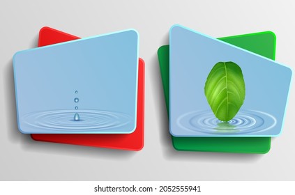 Ondes circulaires sur l'eau. Illustration vectorielle de cercles réalistes sur l'eau provenant de gouttes d'eau tombées et d'une feuille d'arbre. Une série de bannières.