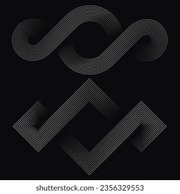 Símbolo de infinito ondulado circular, patrón de diseño abstracto geométrico a partir de líneas.
