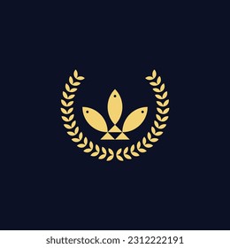 circular wheat leaf and fish logo for award emblem