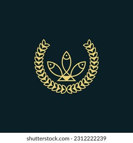 circular wheat leaf and fish logo for award emblem