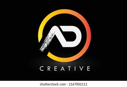 Diseño circular de logotipo de letras de pincel blanco con círculo negro. Logo de Creative Brushed Letters.