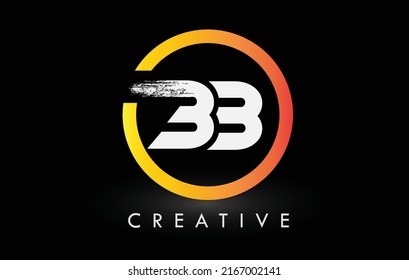 Circular White BB Brush Letter Logo Design with Black Circle. Creative Brushed Letters Icon Logo.