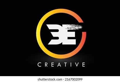Circular White BE Brush Letter Logo Design with Black Circle. Creative Brushed Letters Icon Logo.