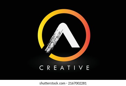 Circular White A Brush Letter Logo Design with Black Circle. Creative Brushed Letters Icon Logo.