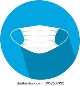 Circular white face surgical mask on a blue background icon vector logo design