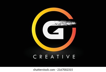 Circular White G Brush Letter Logo Design with Black Circle. Creative Brushed Letters Icon Logo.