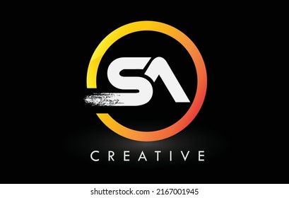 Circular White SA Brush Letter Logo Design with Black Circle. Creative Brushed Letters Icon Logo.
