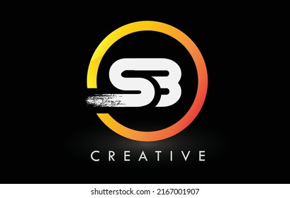 Circular White SB Brush Letter Logo Design with Black Circle. Creative Brushed Letters Icon Logo.