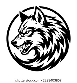 Circular wolf head mascot for premium team branding.