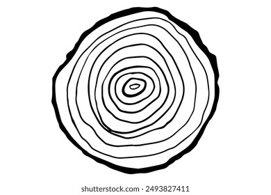 Circular wood rings. Saw cut timber. Line ripple circle wood texture. Vector illustration