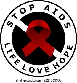 circular world aids day banner layout design with text and red ribbon