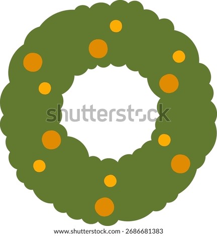 A circular wreath adorned with round ornaments in a flat style. The decorative ring features simple shapes and a clean design. Cartoon vector illustration.