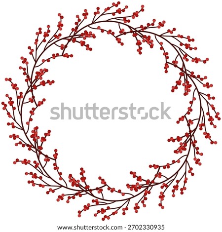 Circular wreath border thin branch many small berry. Winter holiday decorative round frame. Vector graphic for christmas, winter invitation, card, poster template.