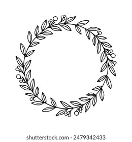 Circular Wreath with Botanical Line Art