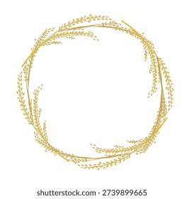 Circular Wreath Frame Made of Golden Rice Stalks Art
