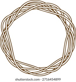 Marco circular de corona hecho de enredaderas entrelazadas que forman un borde natural.