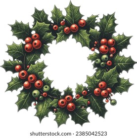 Circular wreath of holly for Christmas