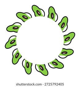 Coroa circular feita de metades estilizadas de abacate com polpa verde e sementes marrons. Ideal para designs com temas de comida, rótulos e visuais de estilo de vida saudável