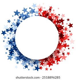 A circular wreath of red and blue stars surrounding a blank center. Ideal for election campaigns, patriotic themes, or customizable design elements.