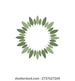 Circular Wreath of Sage Leaves, Flat Colorful 2D Illustration, Isolated Design