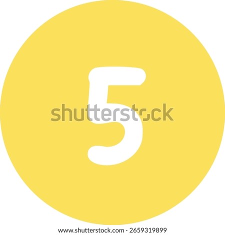 Circular yellow icon with number five in center. Soft colors and clear design for apps or educational themes.
