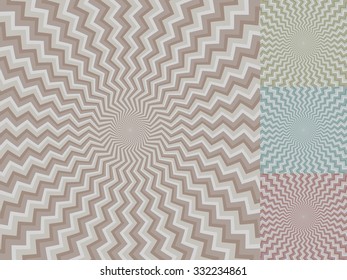 Circular zig-zag stripe vector background with color variants.