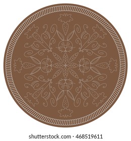 circularly symmetric floral pattern with rabbits, carrots and peas