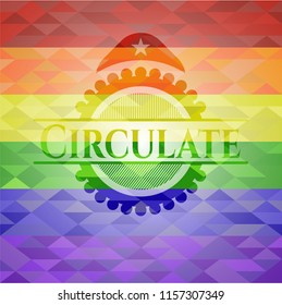 Circulate emblem on mosaic background with the colors of the LGBT flag