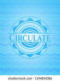 Circulate light blue water wave style badge.
