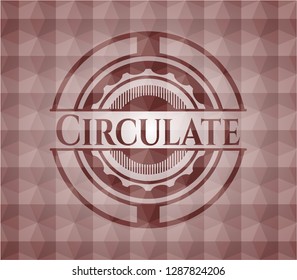 Circulate red emblem or badge with abstract geometric polygonal pattern background. Seamless.