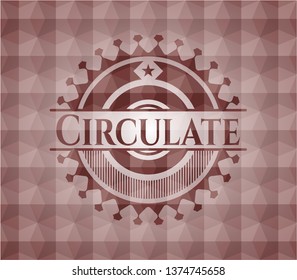 Circulate red seamless emblem or badge with geometric pattern background.