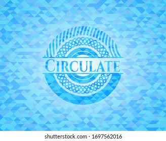 Circulate sky blue emblem with triangle mosaic background