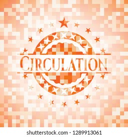 Circulation abstract orange mosaic emblem with background
