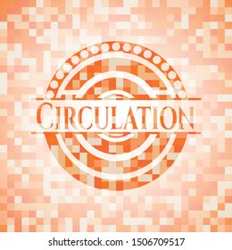 Circulation abstract orange mosaic emblem with background