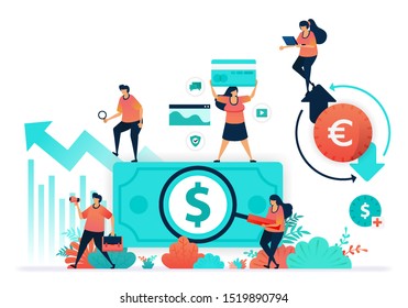Circulation in corporate finance, proper accounting, increase investment value, financial turnover in currency trading system of exchanging dollar to euro, money changer, investment consultant advisor