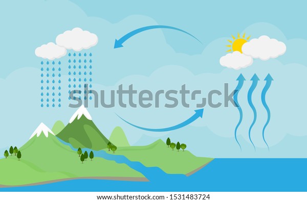 Circulation cycle and\
water condensation,diagram showing the water cycle in nature.vector\
illustration and\
icon