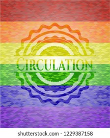 Circulation emblem on mosaic background with the colors of the LGBT flag