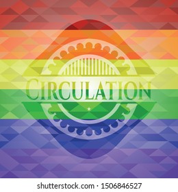 Circulation emblem on mosaic background with the colors of the LGBT flag