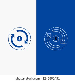 Circulation, finance, flow, market, money Line and Glyph web Button in Blue color Vertical Banner for UI and UX, website or mobile application
