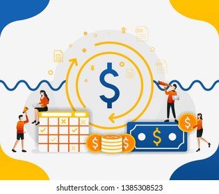 Circulation in the global financial system. money circulation in accelerating the economy, concept vector illustration. can use for landing page, template, ui, web, mobile app, poster, banner, flyer