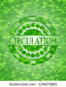 Circulation green emblem with triangle mosaic background