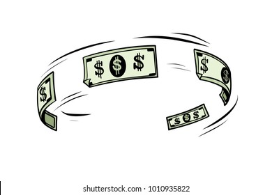 The circulation of money, dollars cash. Pop art retro vector illustration