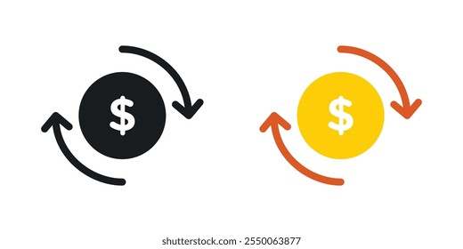 Circulation of money icon set in black and colored version