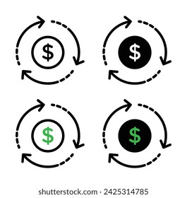 Circulation of Money Vector Illustration Set. Revenue Transfer Cost Sign in Suitable for Apps and Websites UI Design Style.