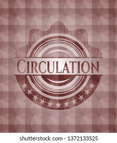 Circulation red emblem with geometric background. Seamless.