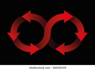 Circulation Symbol Made Of Red Arrows On Black Background.